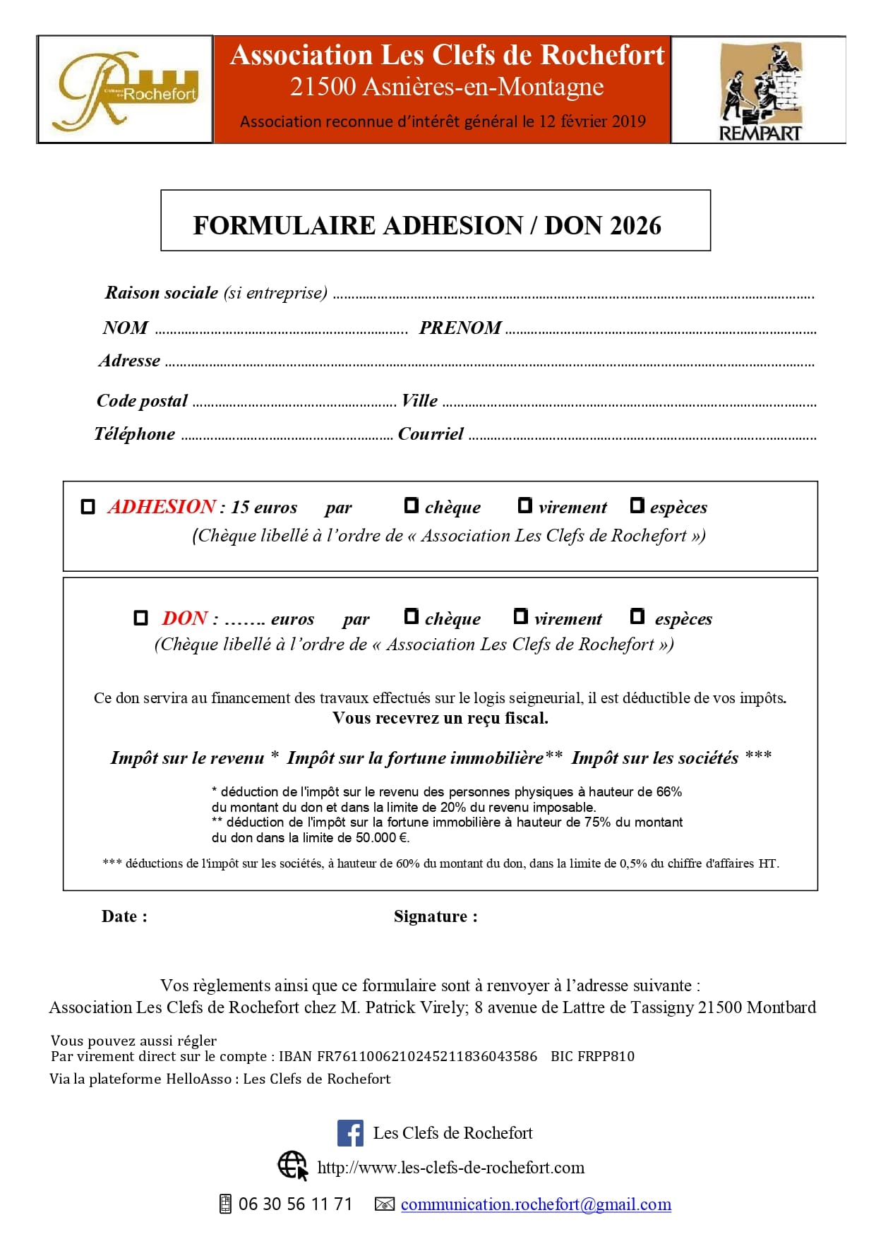 bulletin d'adhésion 2026